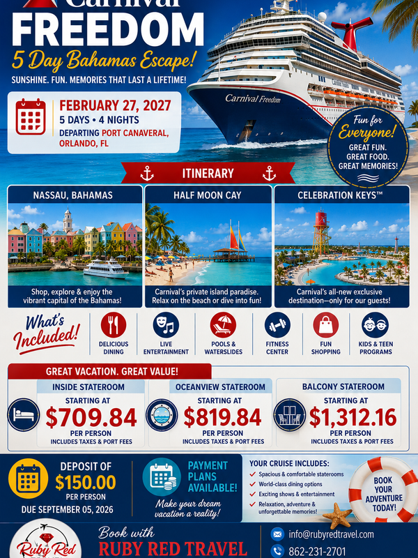 Carnival Freedom Bahamas Escape flyer